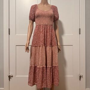 Sincerely Jules Pink Floral Sweetheart Smock Tier Puffy Short Sleeves Dress XS